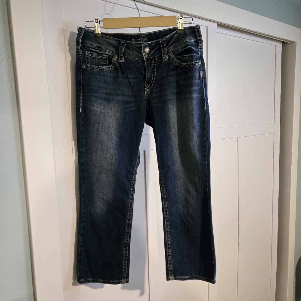 Silver Jeans Womens 30 Suki Mid Capri Stretch Denim Thick Stitch EUC 22.5 Length